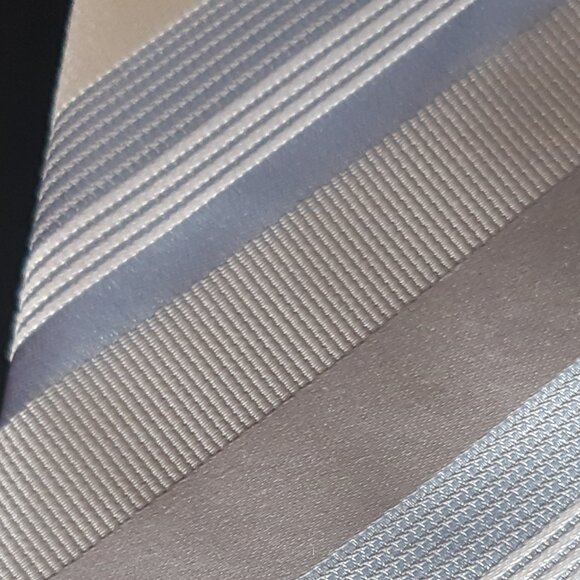 Mexx Silk Men's Diagonal Striped Necktie, Blue, Tan, Grey & White - Picture 5 of 7